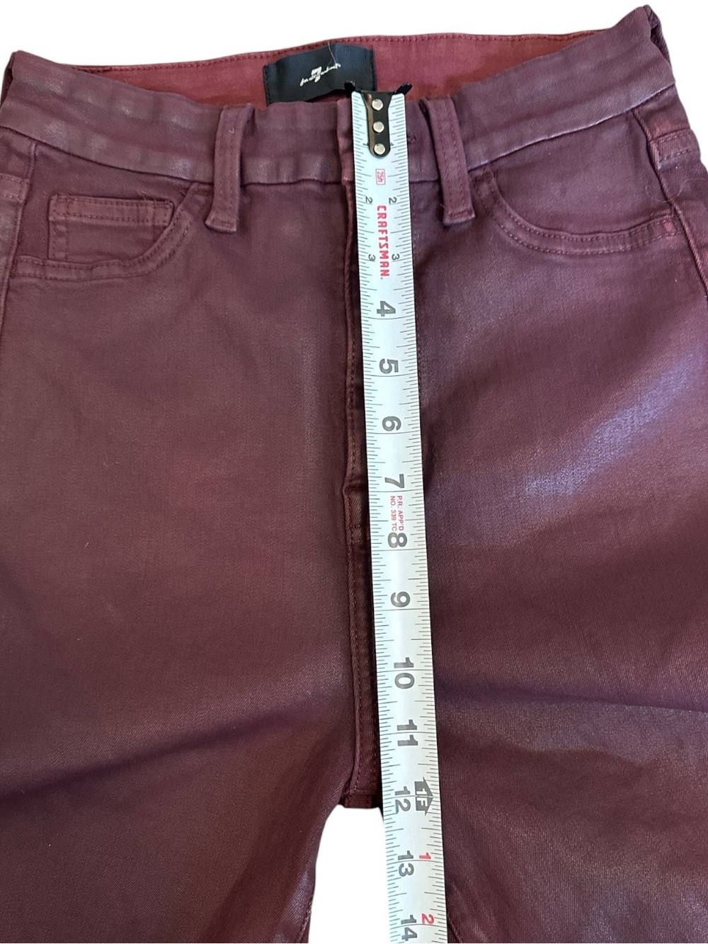 7 For All Mankind Coated Ultra High Rise Flare Jeans Burgundy Size 25 - Picture 9 of 11